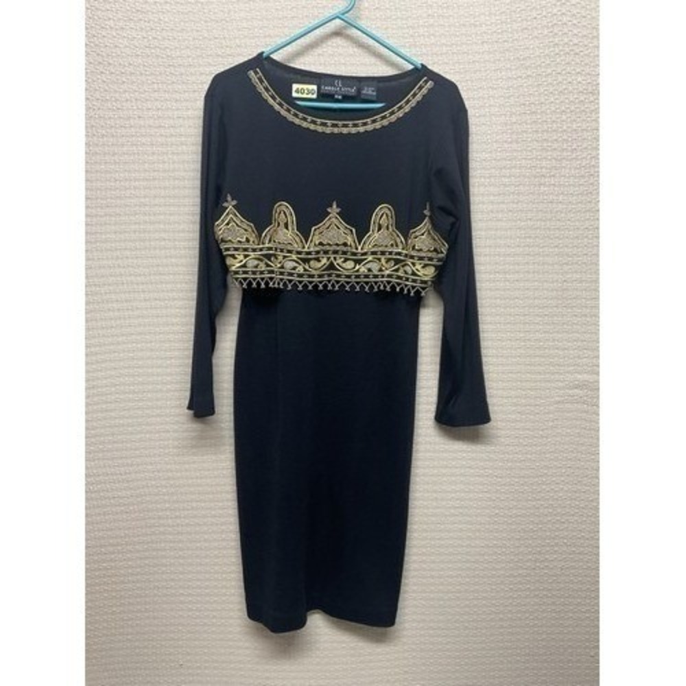 VTG 80's Carole Little Black/Gold Beaded Maxi Sweater Dress Women MP Hong Kong